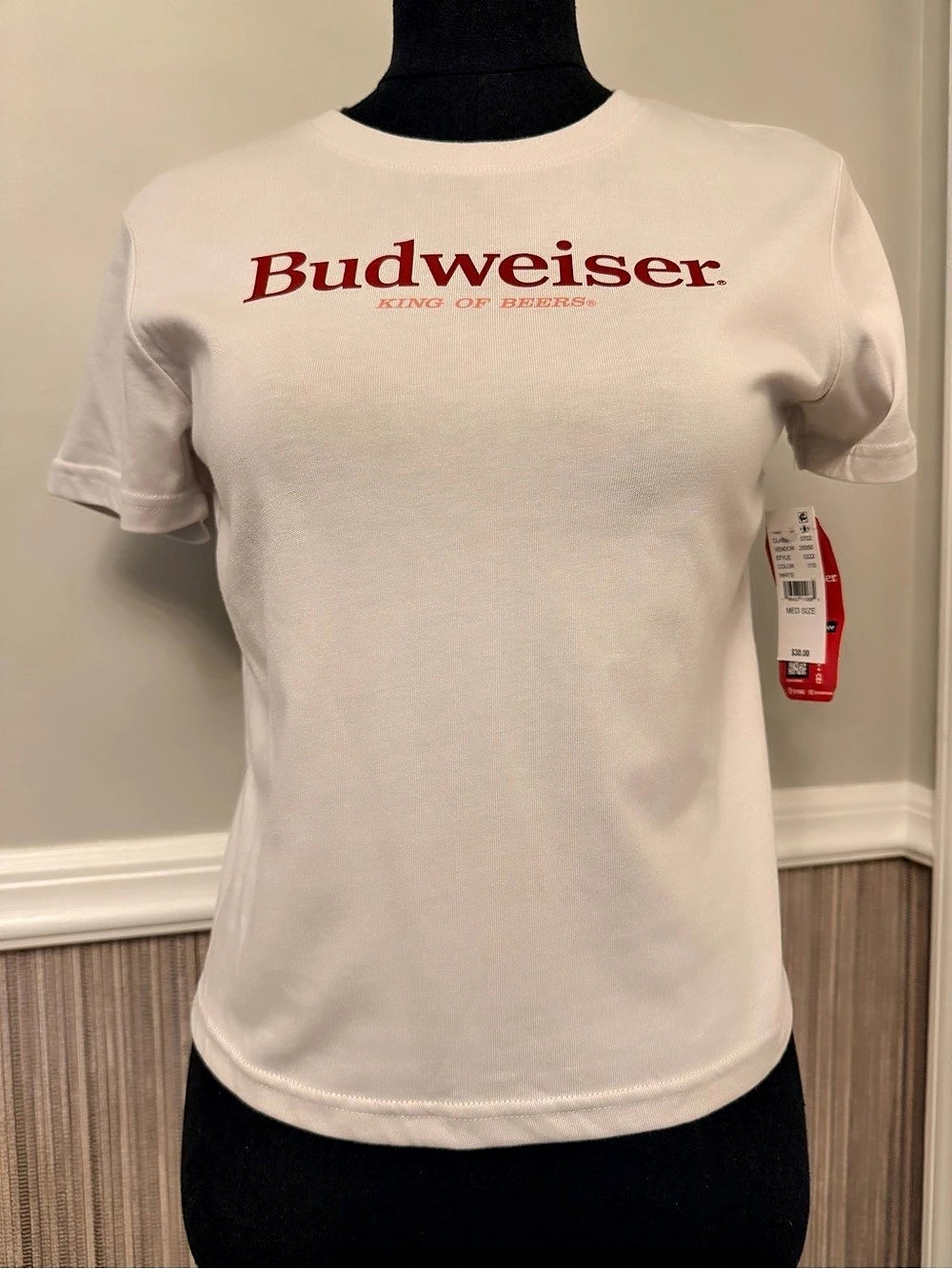 NWT PacSun x Budweiser Baby Tee Medium White Red Logo Graphic Shirt